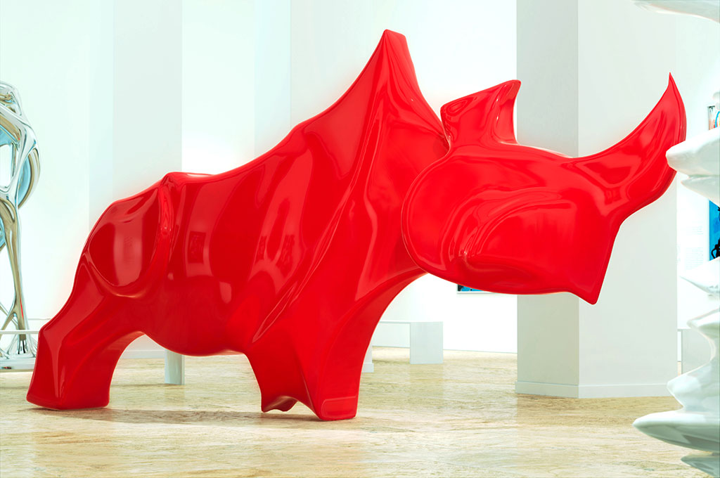 Oeuvre d'art dans un musée rhinoceros rouge
